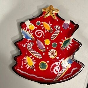 CLAY Art Navidad Hand-painted 2004 Christmas Tree Dish